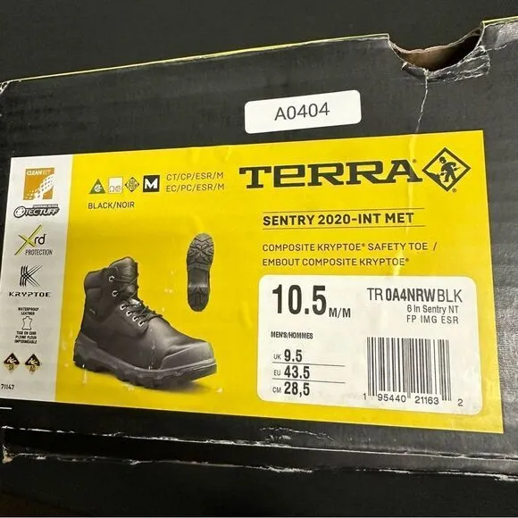 New Terra Sentry 2020 6&quot; Nano Composite Toe Safety Work Shoe Boots 10.5 Black