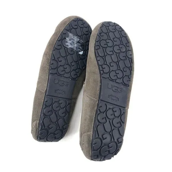 New UGG Ascot Slippers Mens 17 Grey Suede Sheepskin Slip On Shoes