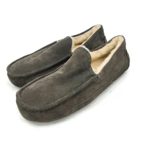 New UGG Ascot Slippers Mens 17 Grey Suede Sheepskin Slip On Shoes