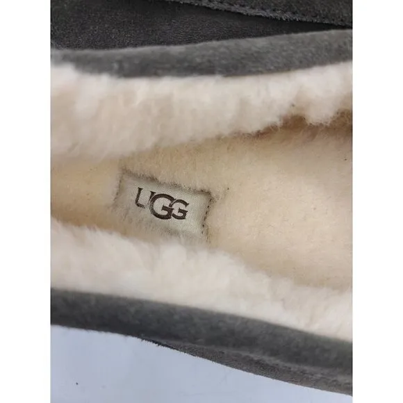 New UGG Ascot Slippers Mens 17 Grey Suede Sheepskin Slip On Shoes