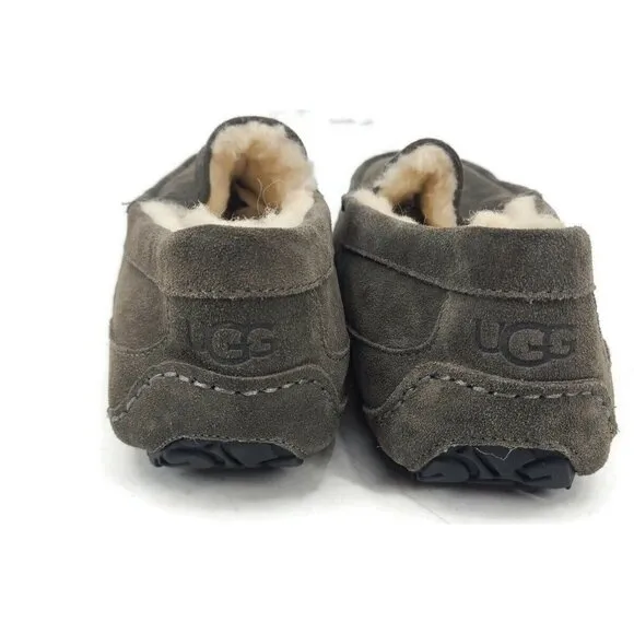 New UGG Ascot Slippers Mens 17 Grey Suede Sheepskin Slip On Shoes