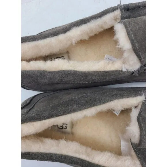 New UGG Ascot Slippers Mens 17 Grey Suede Sheepskin Slip On Shoes