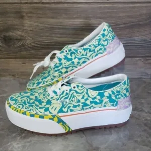 New Vans Era Stacked Wavy Daze Tile Blue Green Platform Sneakers