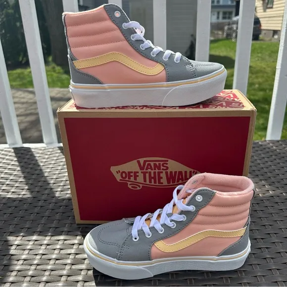 New Vans Filmore Platform High Top Sneakers, Size 1, Kids Youth, Tropical Peach