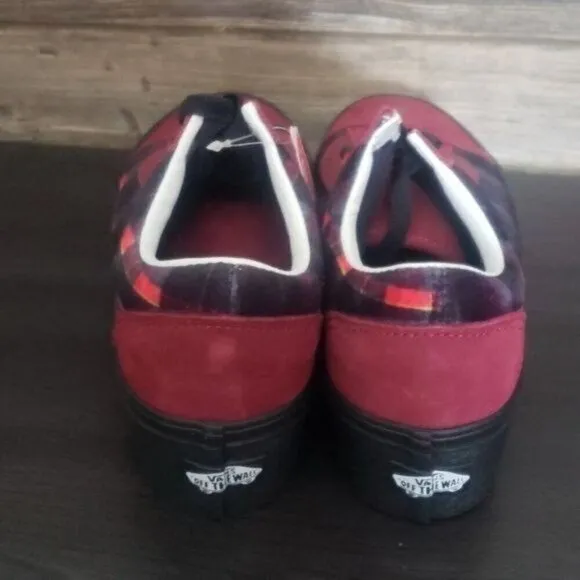 New Vans Old Skool Stacked Velvet Red Plaid Platform Sneakers