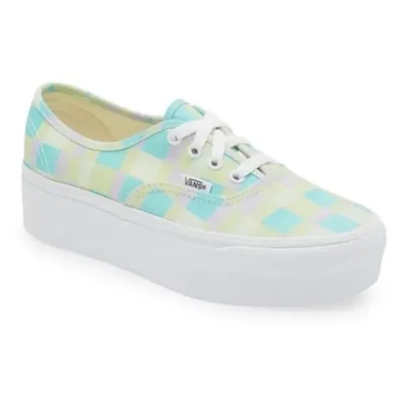 NEW Vans Platform Classic Sneakers Pastel Checker Square Purple Blue Green 7.5