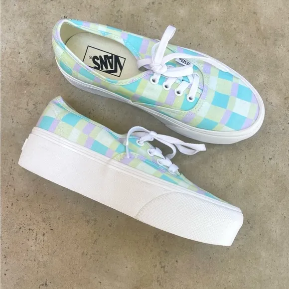 NEW Vans Platform Classic Sneakers Pastel Checker Square Purple Blue Green 7.5