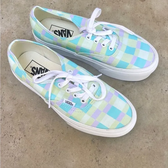 NEW Vans Platform Classic Sneakers Pastel Checker Square Purple Blue Green 7.5