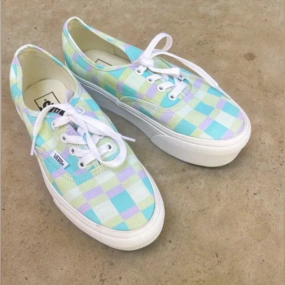 NEW Vans Platform Classic Sneakers Pastel Checker Square Purple Blue Green 7.5