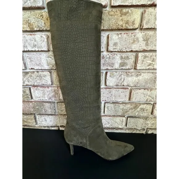 NEW Veronica Beard Lexington Crocodile-Embossed Leather Knee-High Boots size 6