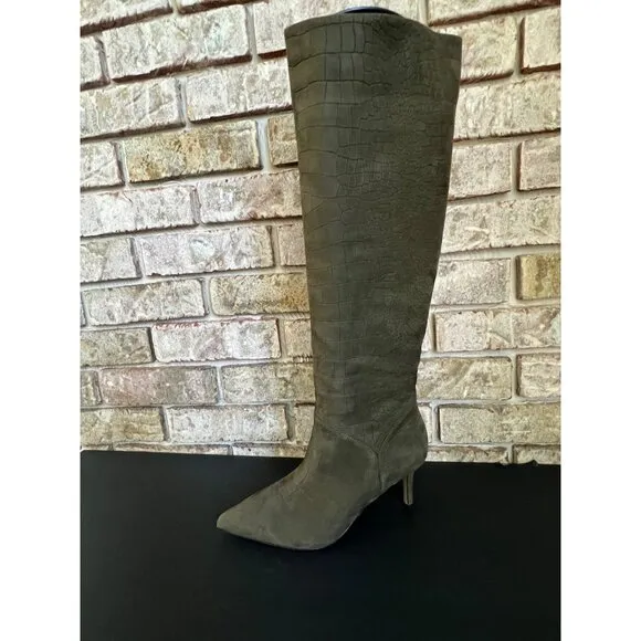 NEW Veronica Beard Lexington Crocodile-Embossed Leather Knee-High Boots size 6
