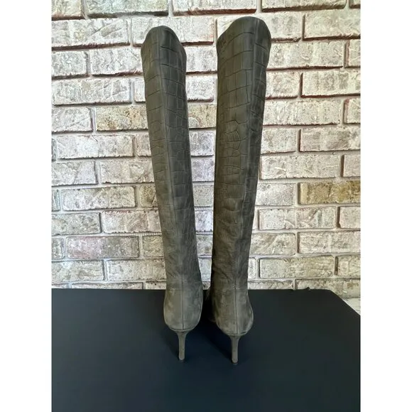 NEW Veronica Beard Lexington Crocodile-Embossed Leather Knee-High Boots size 6