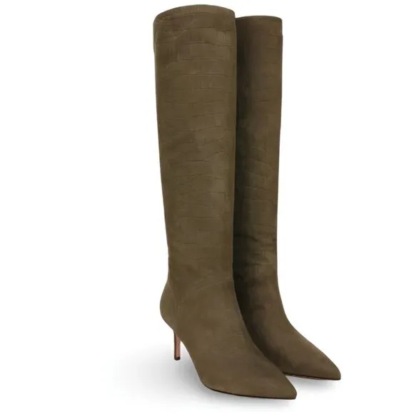 NEW Veronica Beard Lexington Crocodile-Embossed Leather Knee-High Boots size 6