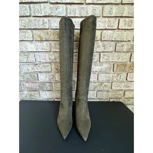 NEW Veronica Beard Lexington Crocodile-Embossed Leather Knee-High Boots size 6