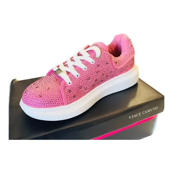 NEW Vince Camuto Studded PLATFORM SNEAKERS Girls 3 Pink Rhinestone Lace Up SHOES