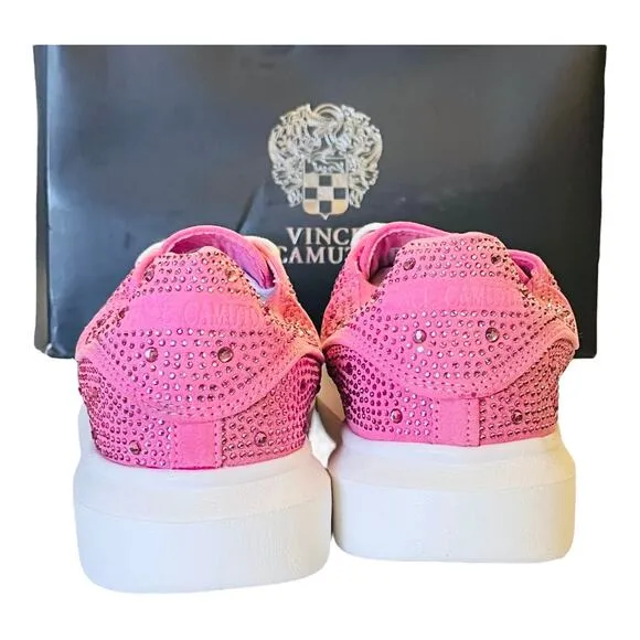 NEW Vince Camuto Studded PLATFORM SNEAKERS Girls 3 Pink Rhinestone Lace Up SHOES