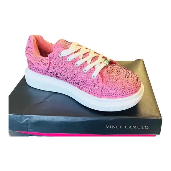 NEW Vince Camuto Studded PLATFORM SNEAKERS Girls 3 Pink Rhinestone Lace Up SHOES