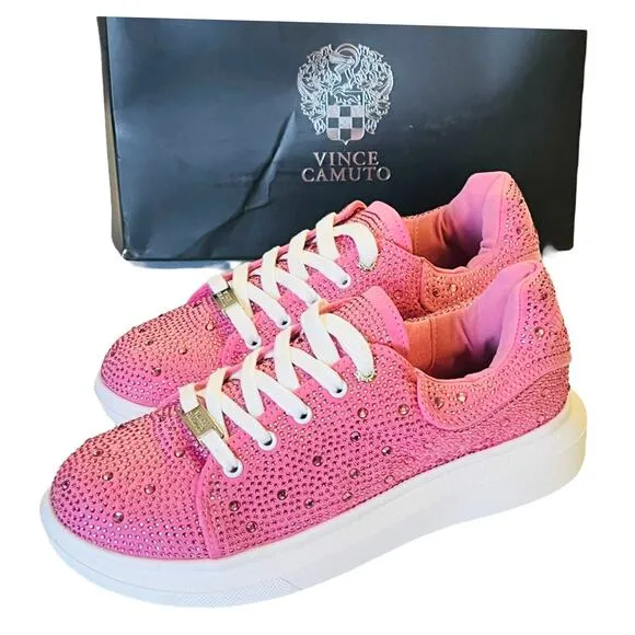 NEW Vince Camuto Studded PLATFORM SNEAKERS Girls 3 Pink Rhinestone Lace Up SHOES
