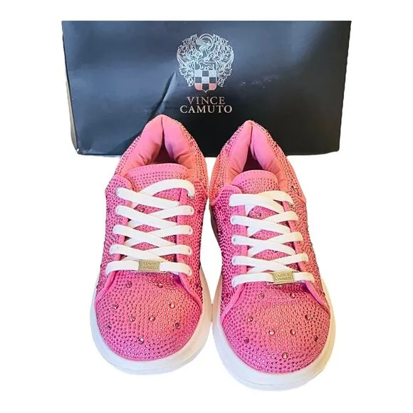 NEW Vince Camuto Studded PLATFORM SNEAKERS Girls 3 Pink Rhinestone Lace Up SHOES