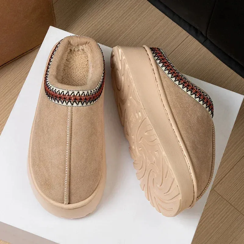 NEW Winter Woman Slippers Plush Interior Anti Slip Sole Thick Bottom Embroider Fashion  Warm Slippers Use Indoor Outdoor