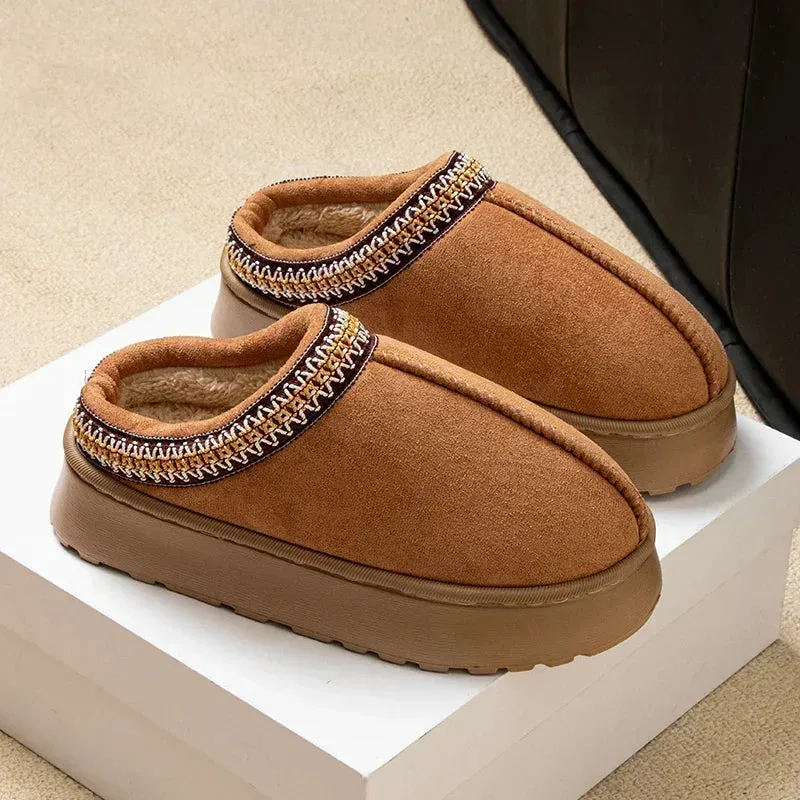 NEW Winter Woman Slippers Plush Interior Anti Slip Sole Thick Bottom Embroider Fashion  Warm Slippers Use Indoor Outdoor