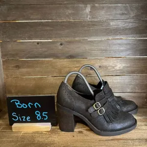 New Womens Born Hazel Distress Brown Leather Heeled Ankle Booties Shoes Size 8.5