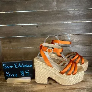 New Womens Sam Edelman Tibby Orange Satin Wedge‎ Heeled Sandals Shoes Size 8.5 M