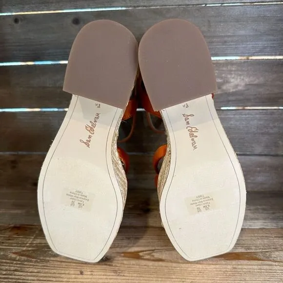 New Womens Sam Edelman Tibby Orange Satin Wedge‎ Heeled Sandals Shoes Size 8.5 M