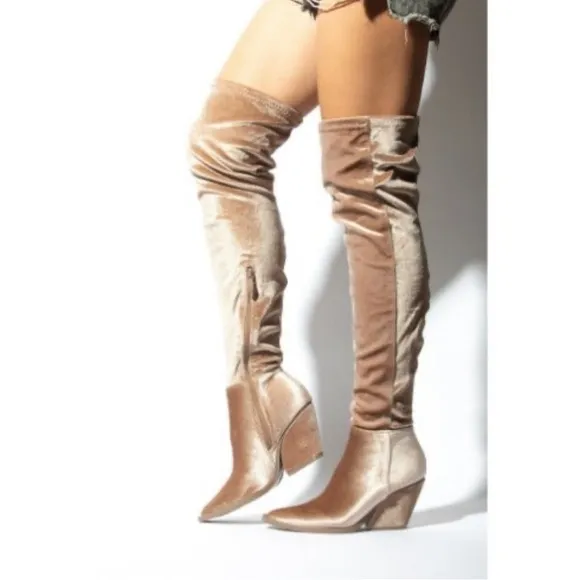 New women’s Sz 10 solid pointed toe over the knee taupe stunning stylish boots
