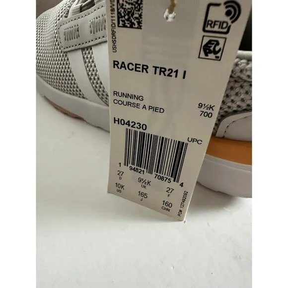 NIB Adidas Racer TR21 Kids Size 10K Sneaker Grey White Running Walking