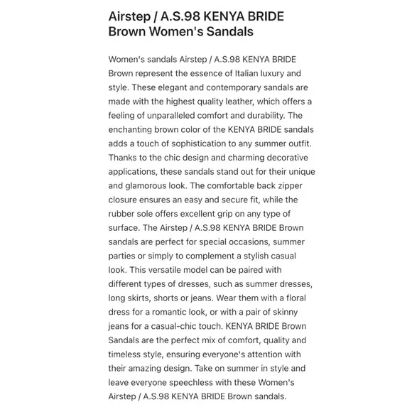 NIB AS98 Calvados Kenya Bride Sandals Size 40