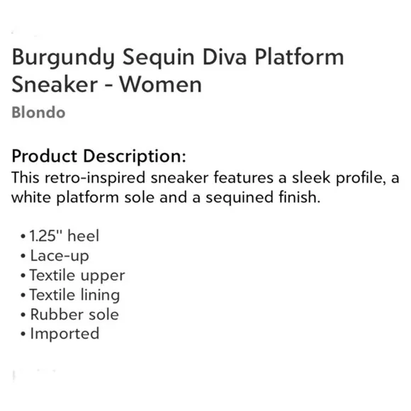 NIB Blondo Burgundy Sequin Diva Platform Sneakers Women’s Size 7