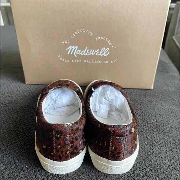NIB Madewell Slip-on Sneaker in Rich Brown Leopard Print Calf Hair size 6