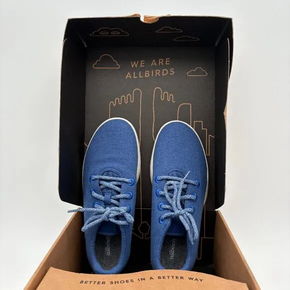 NIB NWT Men's Size 9 Allbirds Tuke River Blue Wool Runner Walking  Shoes.