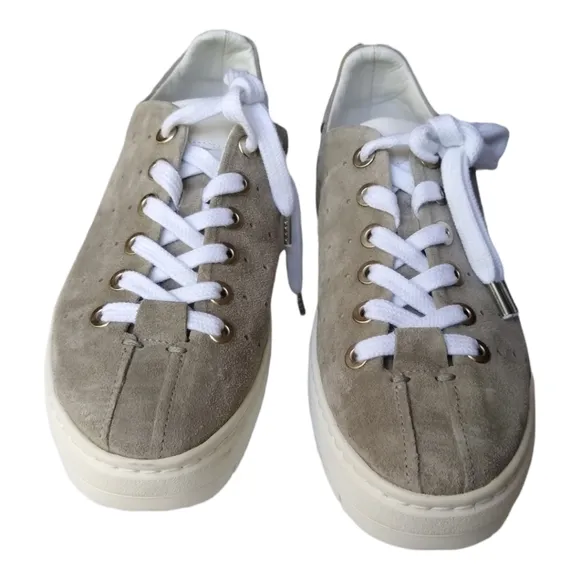 NIB Rag &amp; Bone Linden Cemento Perforated Sued Platform Sneakers in Gray Size 9.5