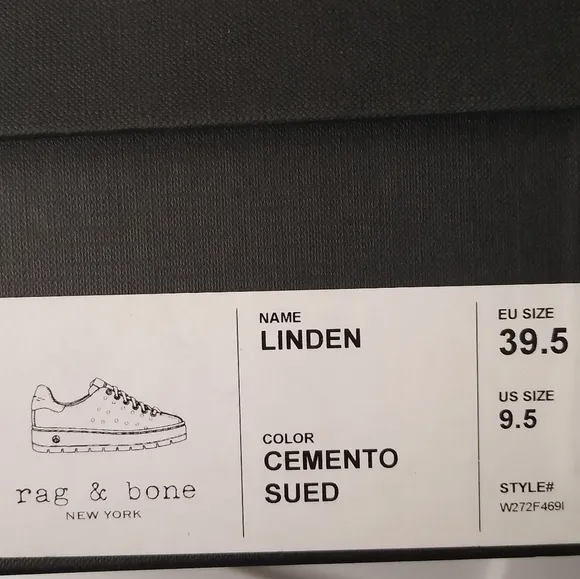 NIB Rag &amp; Bone Linden Cemento Perforated Sued Platform Sneakers in Gray Size 9.5