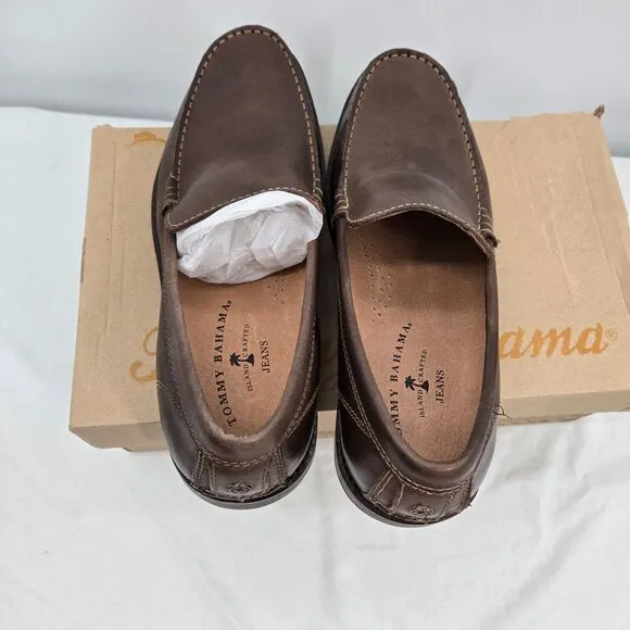 NIB Tommy Bahama Rocker Canyon Venetian Brown Leather Slip-On Shoes 9 Loafer Men