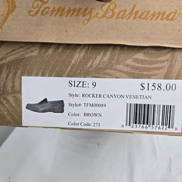 NIB Tommy Bahama Rocker Canyon Venetian Brown Leather Slip-On Shoes 9 Loafer Men