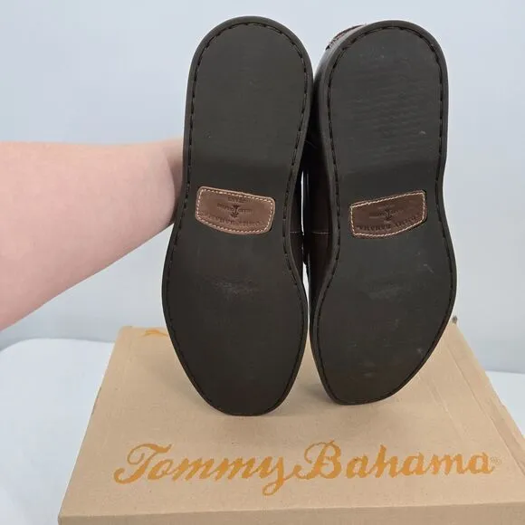 NIB Tommy Bahama Rocker Canyon Venetian Brown Leather Slip-On Shoes 9 Loafer Men