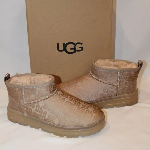 NIB‎ UGG ULTRA MINI MONOGRAM TAN WOMEN'S BOOTS