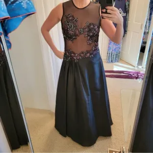 Night Way Collections Vintage Formal Gown Taffeta Sequin Sheer Sleeveles Size 6