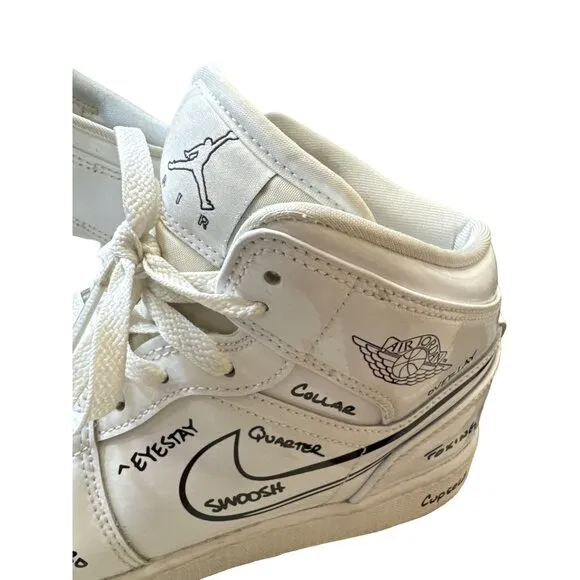 Nike Air boys 1 mid schematic shoe/high top white sneakers DQ1864100US AUTHENTIC