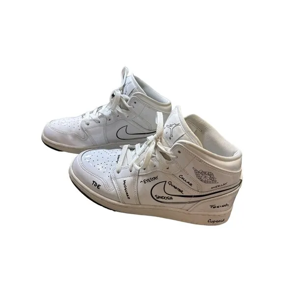 Nike Air boys 1 mid schematic shoe/high top white sneakers DQ1864100US AUTHENTIC