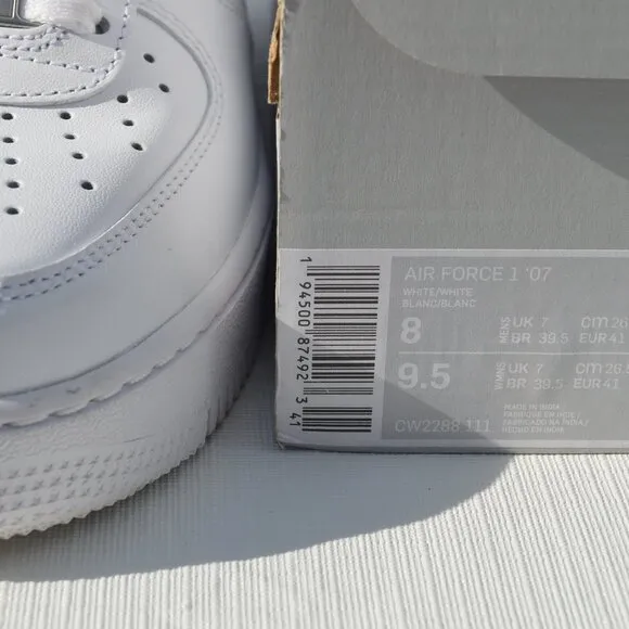 Nike Air Force 1 '07 Unisex Shoes White Size Men's 8 Women's 9.5
