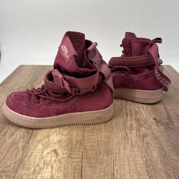 Nike Air Force 1 SF AF1 The Force Is Female Burgundy‎ Suede High Top Sneakers 7