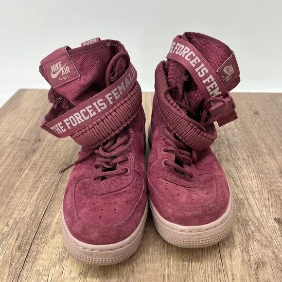 Nike Air Force 1 SF AF1 The Force Is Female Burgundy‎ Suede High Top Sneakers 7