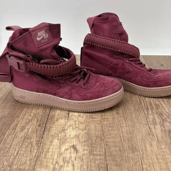 Nike Air Force 1 SF AF1 The Force Is Female Burgundy‎ Suede High Top Sneakers 7