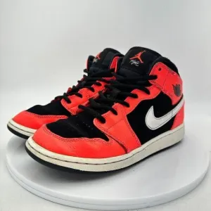 Nike Air Jordan 1 Mid Youth Size 4.5Y 554725-061 Infrared Black White Shoes