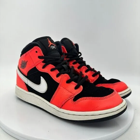 Nike Air Jordan 1 Mid Youth Size 4.5Y 554725-061 Infrared Black White Shoes
