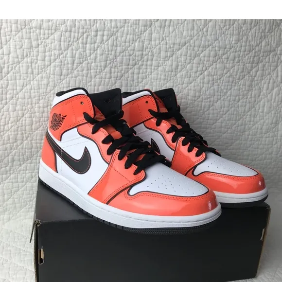 Nike Air Jordan High-Top Sneakers in Orange and White Tuft Toe